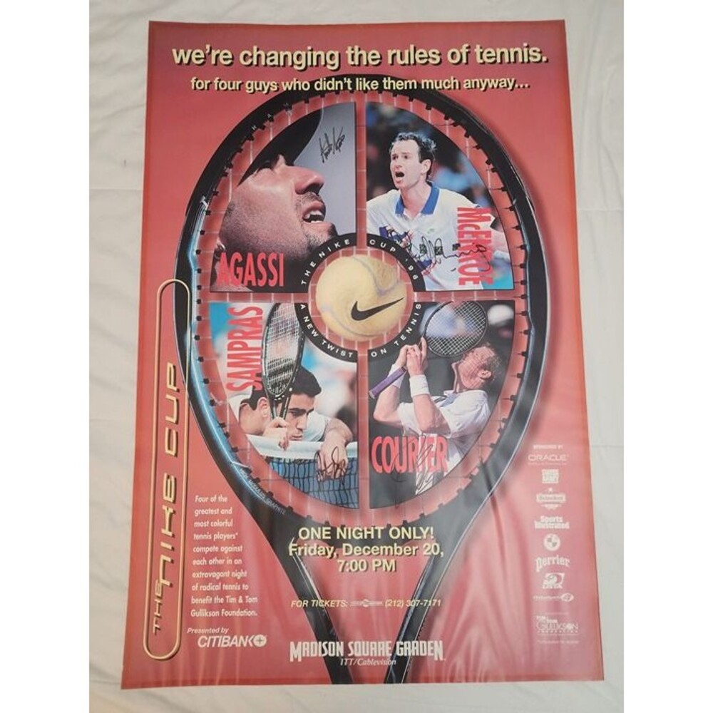 The Nike Cup ’96 - Tennis poster - Signed: Agassi, Sampras, Courier, McEnroe